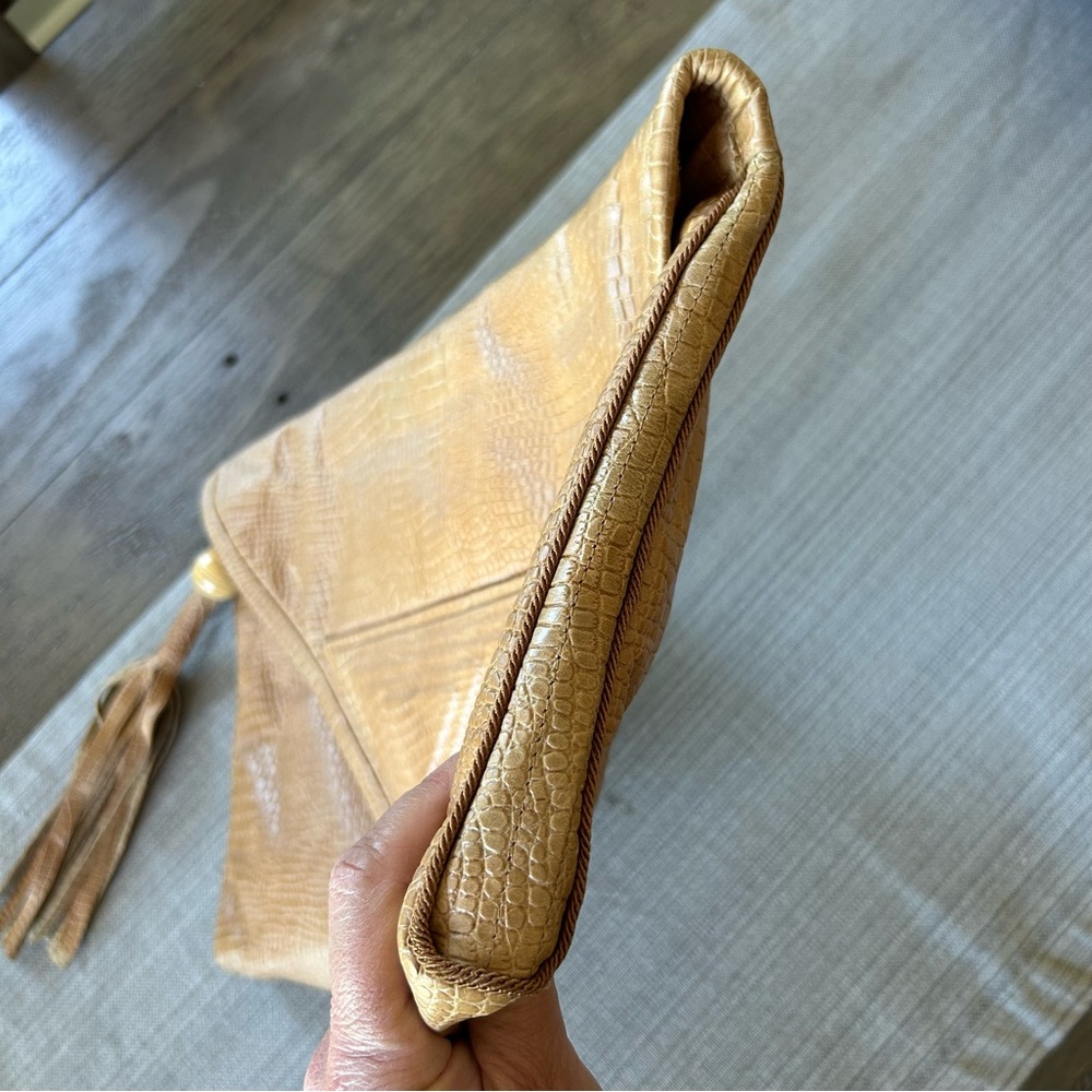 Lisandro Sarasola Vintage Leather Croc Embossed Foldover Clutch with Tassel - Picture 5 of 16